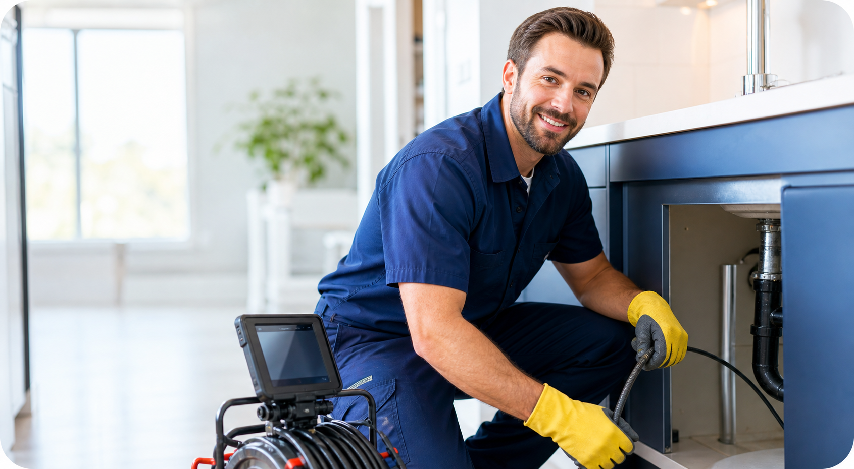 Canadian Rooter technician preparing equipment for a Mississauga drain service call